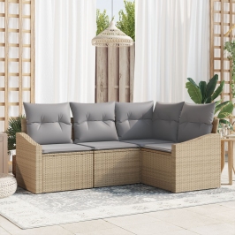 Conjunto de sofá de jardín  Juego de 4 Gris, Natural