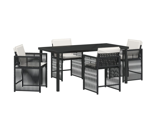 Set de Comedor de Jardín de 5 Piezas con Cojines Negro Poliratán