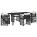 Set de Comedor de Jardín de 5 Piezas con Cojines Negro Poliratán