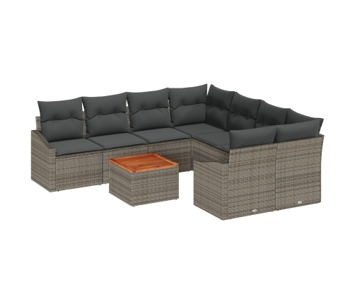 Conjunto de Sofá de Jardín  de 9 Piezas con Cojines Gris Poliratán Acacia
