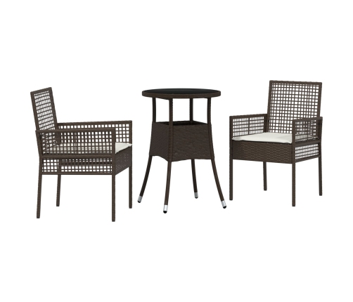 Juego de Comedor de Jardín de 3 Piezas Marrón Ratán Poliéster