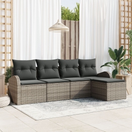 Conjunto de Sofá de Jardín de 5 Piezas con Cojines Gris