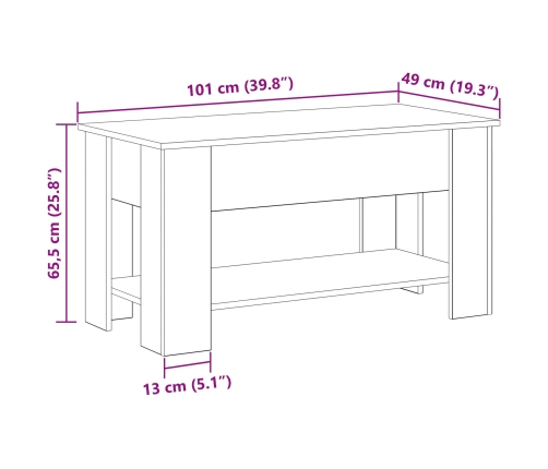 Mesa de café de roble negro  - 101x49x52 cm fabricada con madera engineered