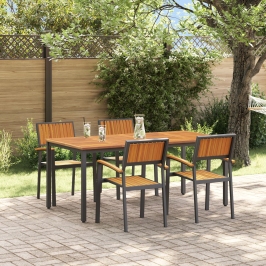 Conjunto de Comedor de Jardín de 5 Piezas Negro, Marrón Metal, Madera