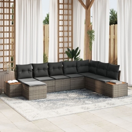 Conjunto de Sofá de 8 Piezas  con Cojines Gris Ratán Poli Acacia