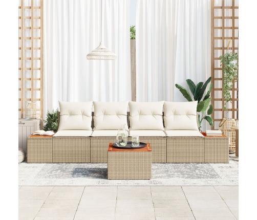 Conjunto de Sofás de Jardín  de 5 Piezas con Cojines Beige de Ratán y Acacia