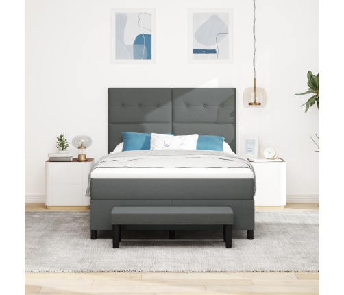 Cama con Somier  con Colchón y Banco Gris Oscuro 140x200 cm Tela