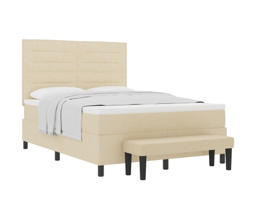 Cama con Base  con Colchón y Banco Crema 140x200 cm Tela