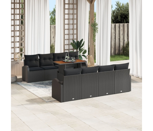Conjunto de Comedor de Jardín de 9 Piezas con Cojines Negro Poliratán Acacia