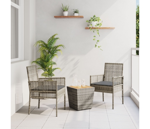 Conjunto de Bistro de Jardín de 3 Piezas con Cojines Gris de Poliratán