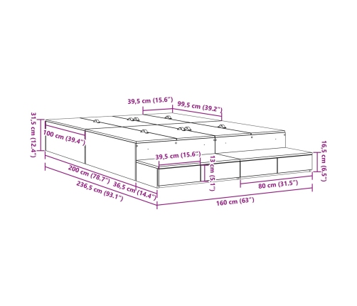 Estructura de Cama con Almacenamiento  Roble Sonoma Madera Elaborada