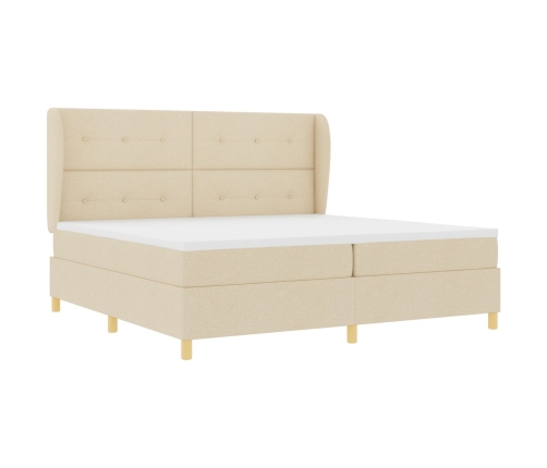 Cama con somier  y colchón, crema, 200x200 cm, tela
