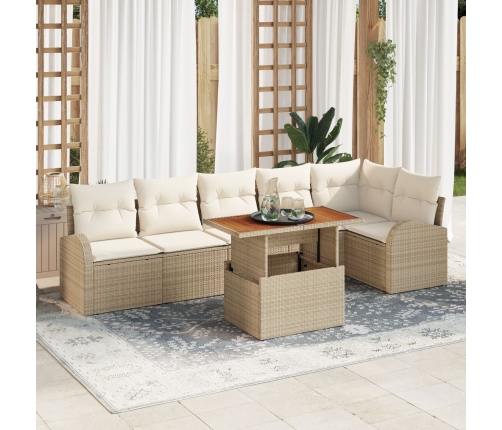 Juego de Comedor de Jardín de 7 Piezas con Cojines Beige Ratán Poliéster Acacia