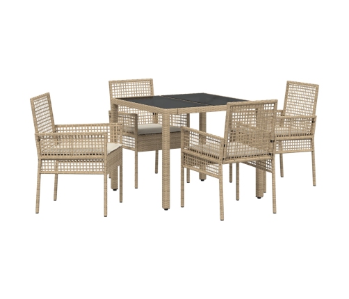 Juego de Comedor de Jardín de 5 Piezas con Cojines Beige de Poliratán