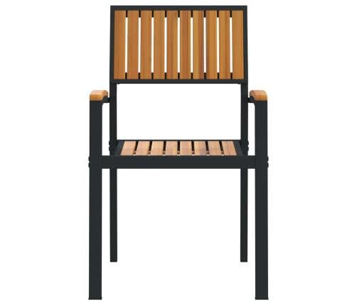 Sillas de Jardín Apilables 8 pcs Acero Negro y Madera Acacia Sólida
