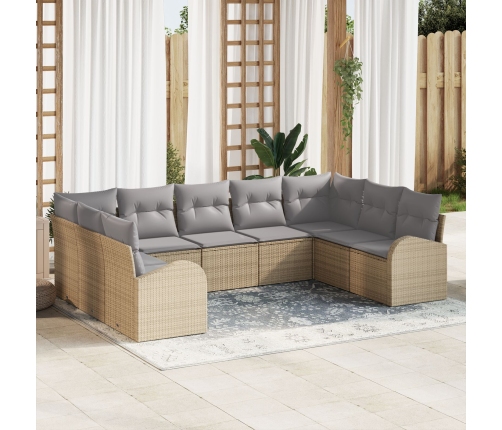 Conjunto de Sofá de Jardín  de 9 Piezas con Cojines Beige Ratán Poliéster