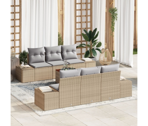 Conjunto de Sofá de Jardín  de 7 Piezas con Cojines Beige Poliratán Acacia