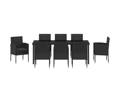 Juego de Comedor de Jardín de 9 Piezas  con Cojines de Ratán Negro