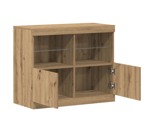 Aparador  con luces LED de roble artesanal 81x37x67 cm