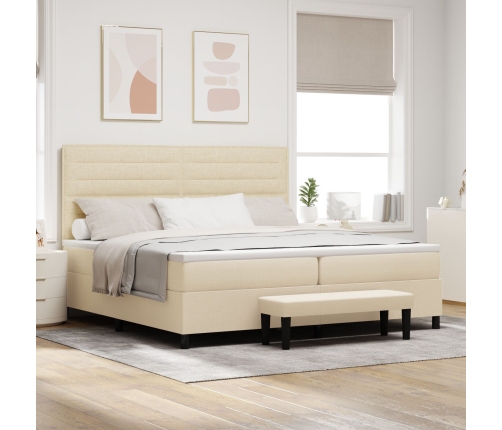 Cama con Somier  con Colchón y Banco Color Crema 200x200 cm Tela