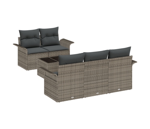 Conjunto de Sofás de Jardín  Set de 6 Gris Rattan, Poliéster