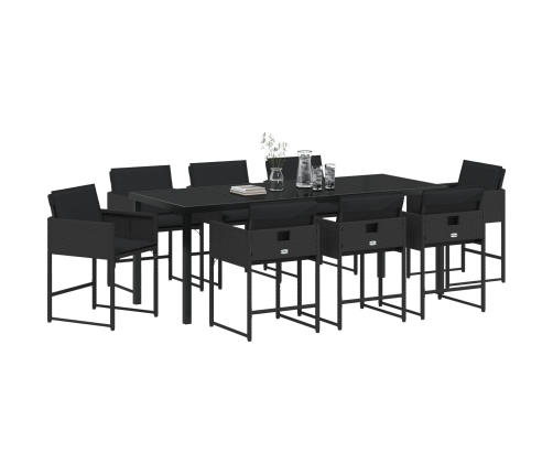 Conjunto de Comedor de Jardín de 9 Piezas con Cojines de Rattan Polímero Negro