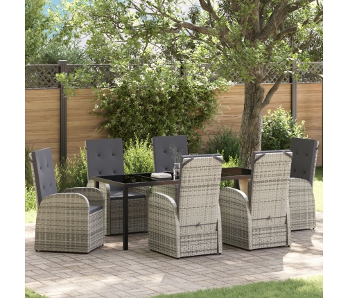 Conjunto de Comedor de Jardín de 7 Piezas con Cojines Gris de Poliratán