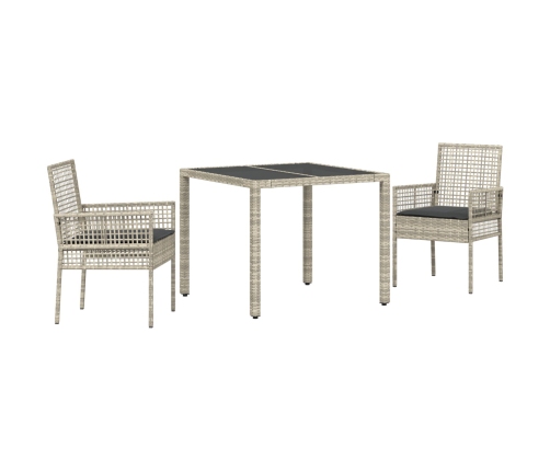 Conjunto de Comedor de Jardín de 3 Piezas con Cojines Gris Claro de Poliratán