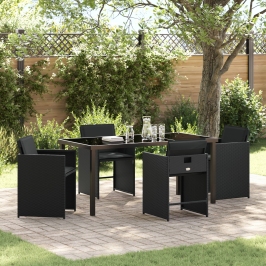 Set de Comedor de Jardín de 5 Piezas  con Cojines Negro Poliratán