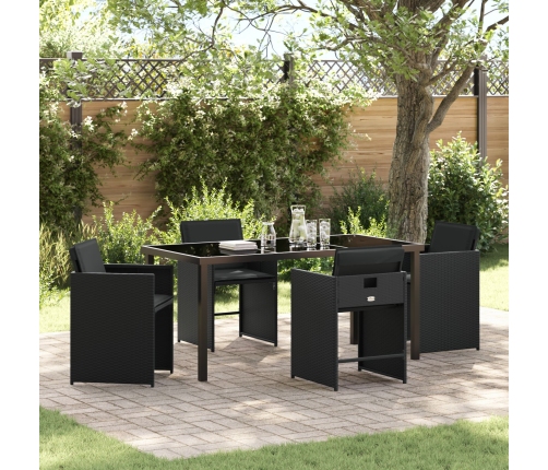 Set de Comedor de Jardín de 5 Piezas  con Cojines Negro Poliratán