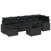 Juego de sofá de jardín de 8 piezas con almohadas, negro, ratán sintético