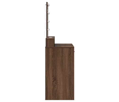 Mesa de maquillaje  con luces LED de madera de roble marrón 100x41x140 cm