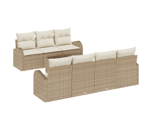 Conjunto de Sofás de Jardín  de 8 Piezas con Cojines Beige de Ratán Poliéster