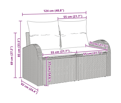 Conjunto de Sofá de Jardín de 11 Piezas con Cojines Beige Rattan Acacia