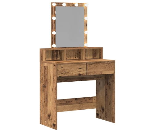 Mesa de Maquillaje con Espejo y Luces LED Madera Vieja Madera Ingenierizada