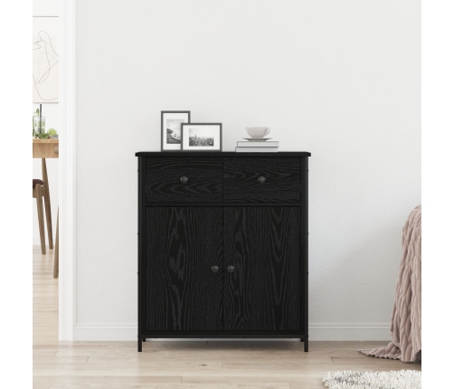 Aparador Negro de Roble 70x30x80 cm de Madera Ingenierizada y Acero