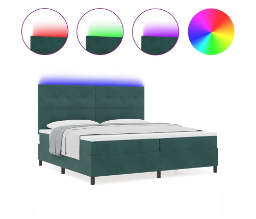 Cama con Somier y Colchón  con LED Verde Oscuro 200x200 cm Terciopelo