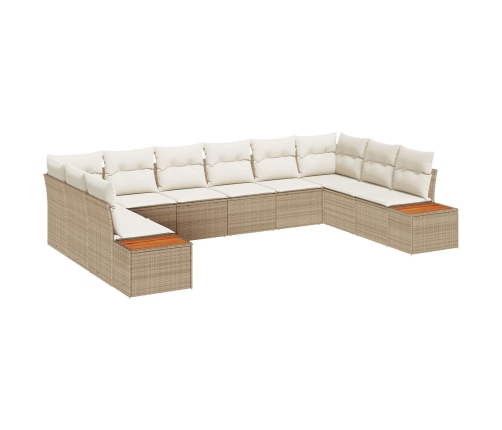 Set de Sofá de Jardín  de 10 Piezas con Cojines Beige de Ratán Poli Acacia