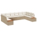 Set de Sofá de Jardín  de 10 Piezas con Cojines Beige de Ratán Poli Acacia