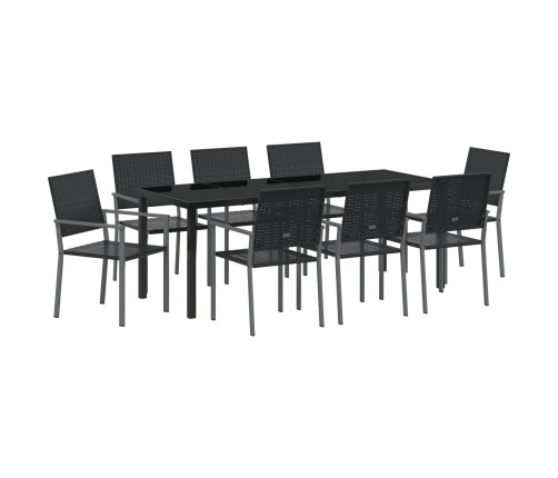 Set de 5 Negro Ratán PE, Acero Recubierto de Polvo
