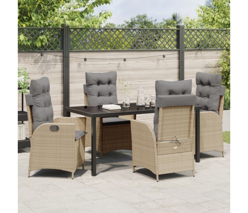 Juego de Comedor de Jardín de 5 Piezas con Cojines Beige Poliratán