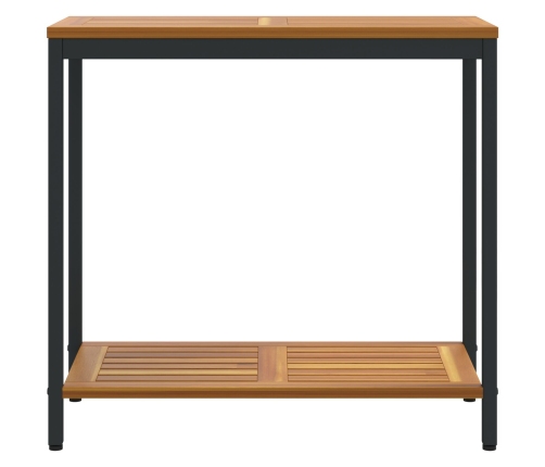 Mesa de Exterior  Natural y Negra 35x80x75 cm de Madera Sólida y Acero