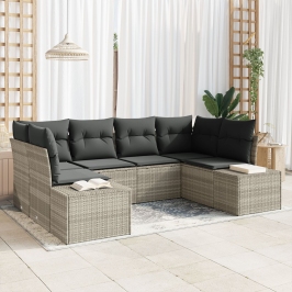 Conjunto de Sofás de Jardín  de 6 Piezas con Cojines Gris Claro de Ratán Sintético