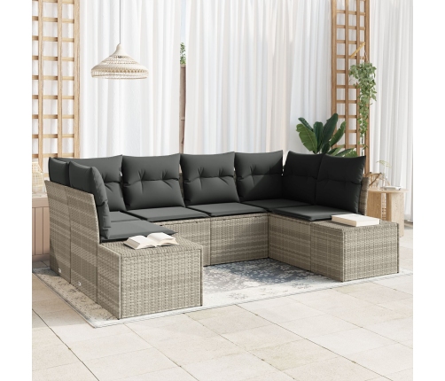 Conjunto de Sofás de Jardín  de 6 Piezas con Cojines Gris Claro de Ratán Sintético