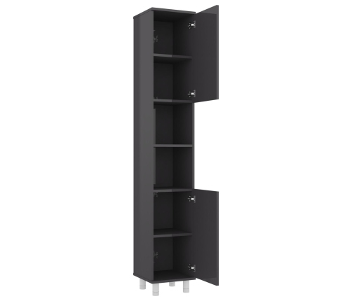 Armario de baño madera contrachapada gris brillo 30x30x179 cm