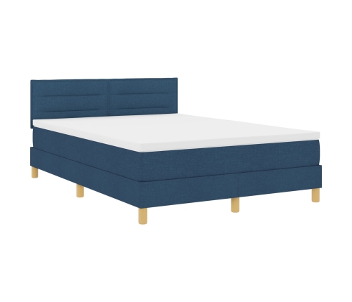 Cama Box Spring con Colchón & LED Azul 140x190 cm Tela
