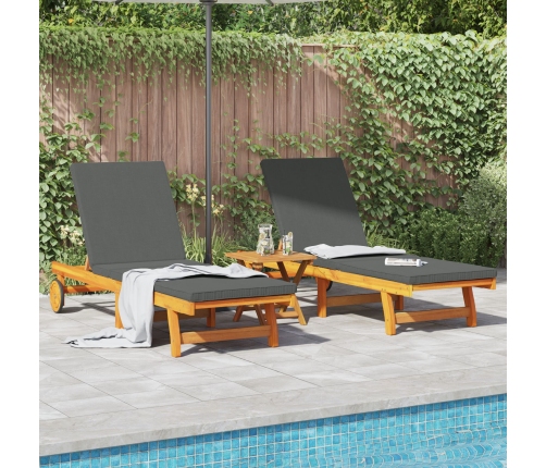 Sillas de Playa  2 pcs con Ruedas y Cojín de Madera de Acacia