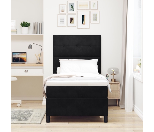 Cama Box Spring con Colchón  Negro Individual Terciopelo