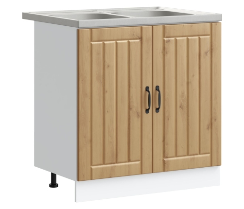 Gabinete de cocina  ""Lucca"" con doble lavabo en madera de roble artesanal