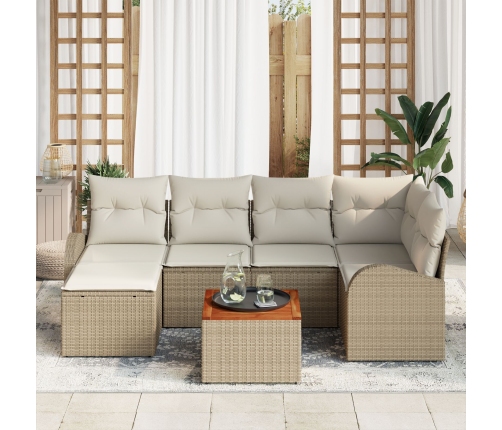 Juego de Sofá de Jardín de 7 Piezas con Cojines Beige Poliratán Acacia